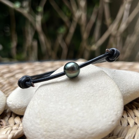 men leather bracelet with black pearl price - tahitian men bracelet