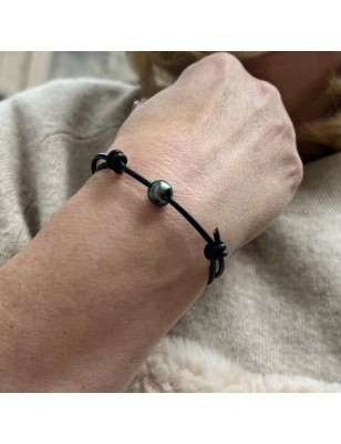 men leather bracelet with black pearl price - tahitian men bracelet