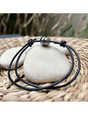 men leather bracelet with black pearl price - tahitian men bracelet