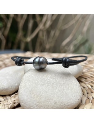 men leather bracelet with black pearl price - tahitian men bracelet