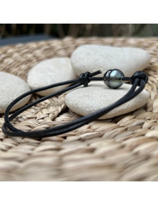 bracelet homme cuir perle de culture de Tahiti prix - bracelet homme tahitien