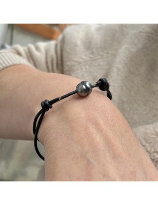bracelet homme cuir perle de culture de Tahiti prix - bracelet homme tahitien