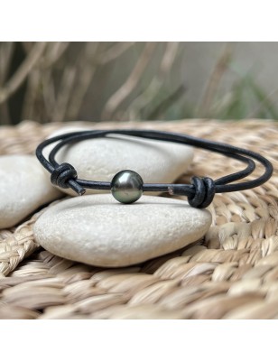 bracelet homme cuir perle de culture de Tahiti prix - bracelet homme tahitien