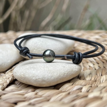 bracelet homme cuir perle de culture de Tahiti prix - bracelet homme tahitien