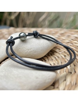 bracelet homme cuir perle de culture de Tahiti prix - bracelet homme tahitien