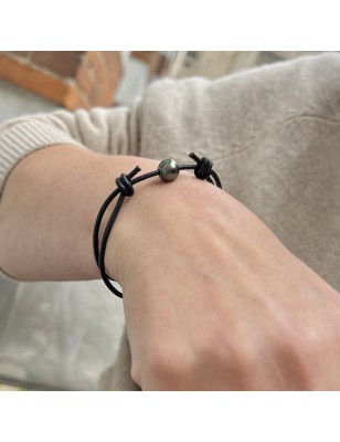 Orino - Perle de Tahiti Peacock de 8.90mm - Bracelet Cuir