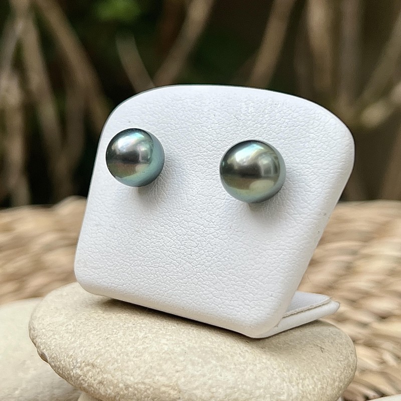 Clous d'Oreilles Or 18 Carats Perles de Tahiti Tilleul 9.00mm