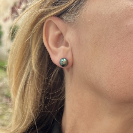 Tiareva - Pistachio Tahitian Pearls - 18k Gold Earrings