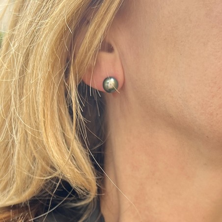 Tiareva - Lagoon Green Tahitian Pearls - 18k Gold Earrings