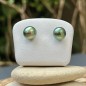 9.40mm - Lagoon Green Tahitian Pearls - 18k Gold Earrings