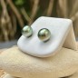 9.40mm - Lagoon Green Tahitian Pearls - 18k Gold Earrings