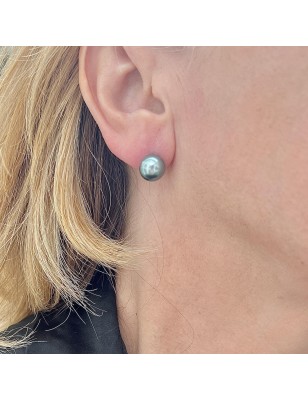 Éclatante - Perles de Tahiti Bleu Lagon - 9.96mm - Boucles or 750