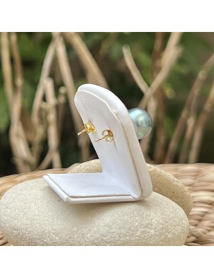 Lagoon blue Tahitian pearls on gold ear studs price - earrings with pearl from Tahiti