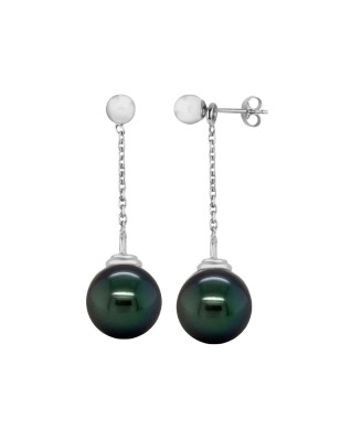Naya - Pendants d'Oreilles en Or Blanc 750 - Perles de Tahiti