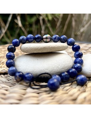 perle de Tahiti en bracelet homme avec des pierres bleues prix - bracelet sodalite et perle de Tahiti