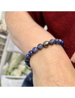 perle de Tahiti en bracelet homme avec des pierres bleues prix - bracelet sodalite et perle de Tahiti