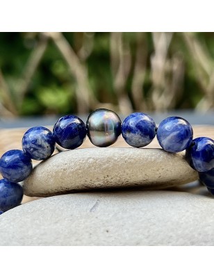 perle de Tahiti en bracelet homme avec des pierres bleues prix - bracelet sodalite et perle de Tahiti