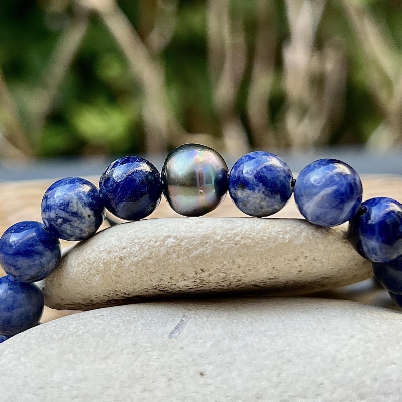 Moana Atua - Bracciale in Sodalite - Perla di Tahiti Pavone-Blu