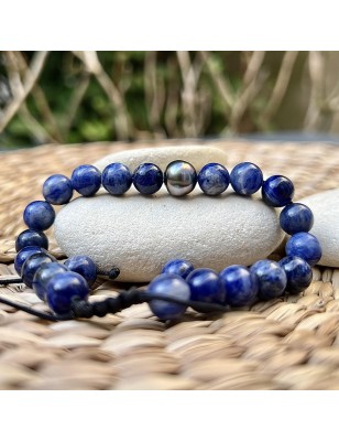 perle de Tahiti en bracelet homme avec des pierres bleues prix - bracelet sodalite et perle de Tahiti