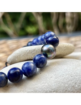 perle de Tahiti en bracelet homme avec des pierres bleues prix - bracelet sodalite et perle de Tahiti