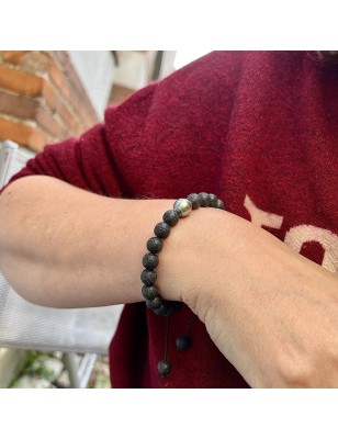Lava Stones and Genuine Tahitian Pearl Bracelet