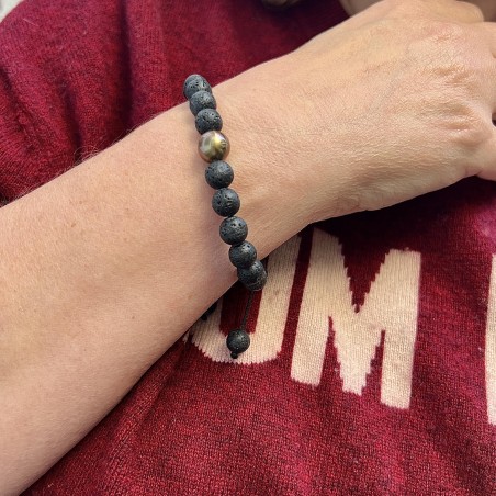 Lava Stones and Tahitian Bronze Pearl Bracelet