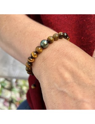 Bracelet Perle de Tahiti et Oeil de Tigre Verte - 9.87mm