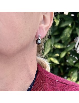 Vague Éternelle - Boucles d'Oreilles Perles de Tahiti Vertes