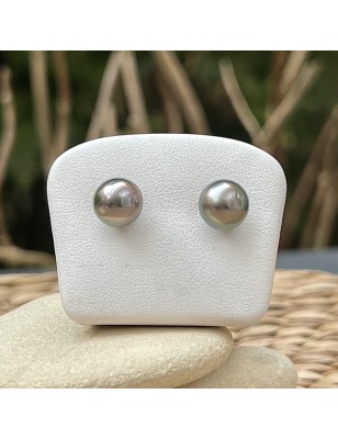 9.08mm - Pink Grey Tahitian Pearls Silver Earrings