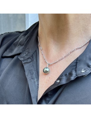 10.83mm Lime-green Tahitian Pearl Rhodium-plated Sterling Silver Pendant