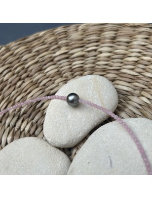 Light Grey Tahitian Pearl and Pink Quartz- Necklace