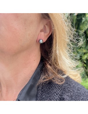 paire de boucles d'oreilles en or et perles de Tahiti bleues prix - petites perles vertes en boucles d'oreille