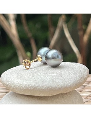 paire de boucles d'oreilles en or et perles de Tahiti bleues prix - petites perles vertes en boucles d'oreille