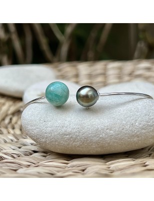 amazonite en bracelet femme perle de Tahiti - bracelet femme tahitien
