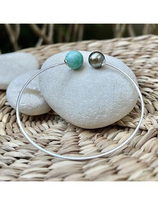 amazonite en bracelet femme perle de Tahiti - bracelet femme tahitien