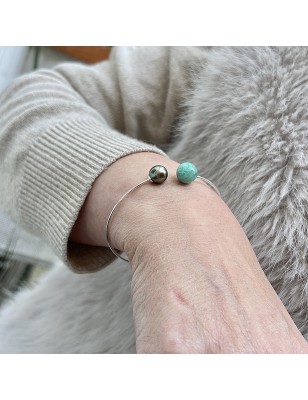 Vai Atea - Bracelet Perle de Tahiti Peacock et Amazonite