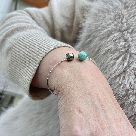 Vai Atea - Bracelet Perle de Tahiti Peacock et Amazonite