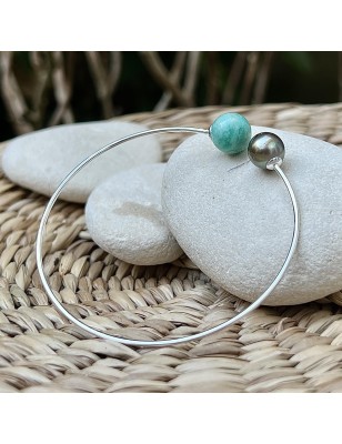 amazonite en bracelet femme perle de Tahiti - bracelet femme tahitien
