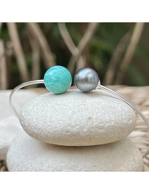 Vai Atea - Tahitian Grey Pearl and Amazonite Bracelet