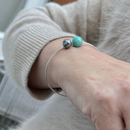 Vai Atea - Tahitian Grey Pearl and Amazonite Bracelet