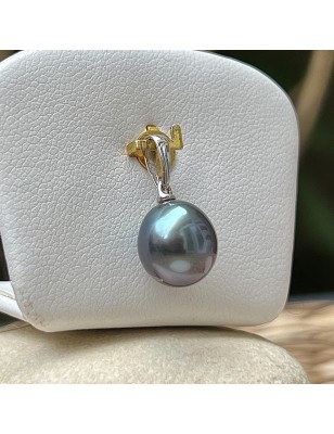9.54mm Blue Violet Tahitian Pearl 18k White Gold Pendant