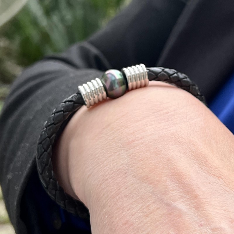 12.32mm タヒチアンウィングパールレザーブレスレット