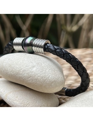 Bracciale in pelle con perle di Tahiti da 12,32 mm