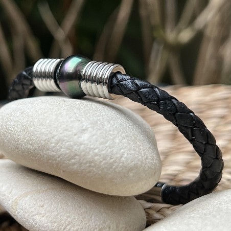 12,32 mm Tahiti-Flügelperlen-Lederarmband