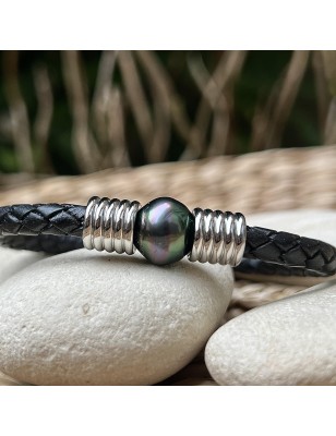 12,32 mm Tahiti-Flügelperlen-Lederarmband