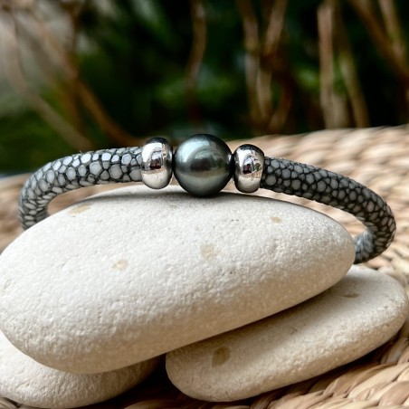 Minuit à Paris - Bracelet Galuchat Perle Noire de 11.40mm