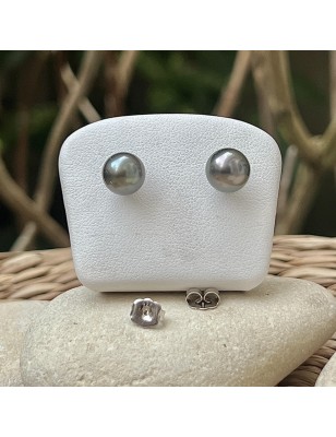タヒチ産グレー真珠のロジウムメッキシルバーイヤリング
