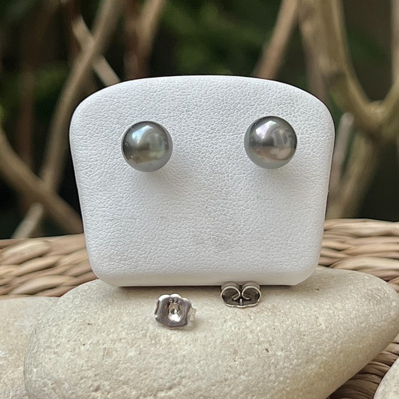 Rhodium-plated Earrings - Grey Tahitian Pearls