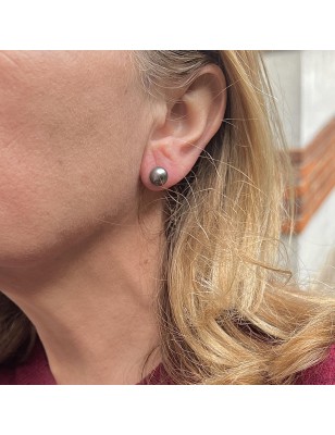Boucles d'Oreilles Argent Rhodié Perles de Tahiti Grises