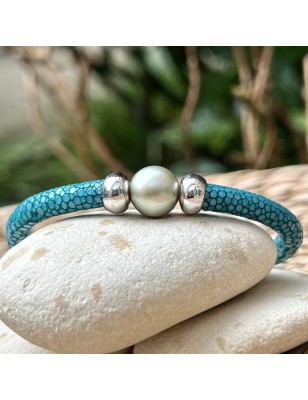 champagne pearl leather bracelet - cultured pearl bracelet